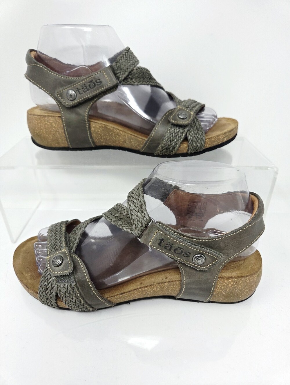 Taos Trulie Braided Rope Forest Green Leather Sandals Sz 7 - 7.5 Womens Comfort